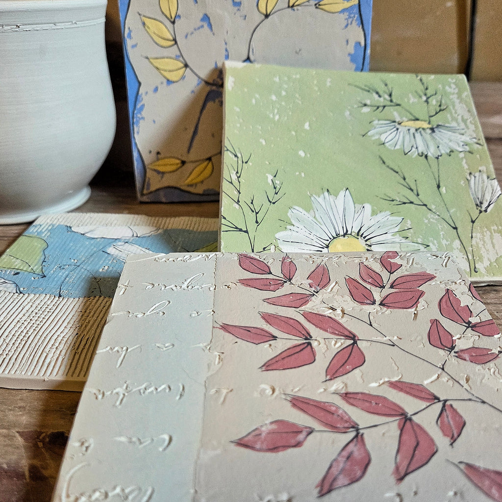 slip decorated clay tiles